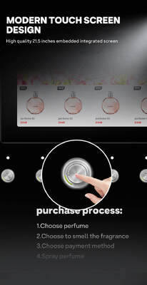 할로 벽걸이형 향수 스프레이 자판기는 4가지 다른 향을 담을 수 있으며, 탁상용으로 5개의 샘플 버튼이 있습니다.