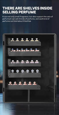 할로 벽걸이형 향수 스프레이 자판기는 4가지 다른 향을 담을 수 있으며, 탁상용으로 5개의 샘플 버튼이 있습니다.