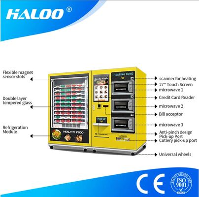 32인치 터치 스크린 대용량 반 자동 점심 상자 기계 3 마이크로 웨이브 오븐, 전체 기계에 대한 사용자 정의 스티커